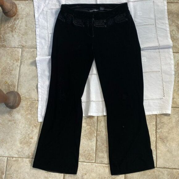 Velvet 90’s Bohemian Flare Pants w/ Embroidered Flower Waist - Picture 1 of 7